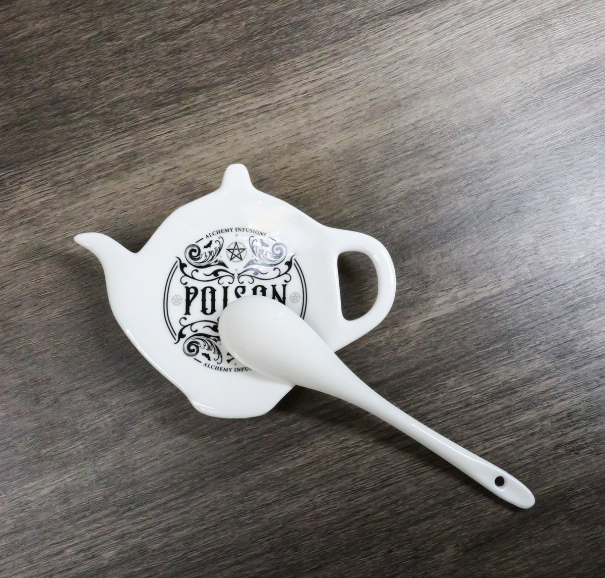 Pack Of 2 Wicca Poison Witch Alchemy Ceramic Tea Spoon Or Bag Holder Plates