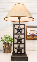 Rustic Western Triple Lone Stars Wood And Metal Bedside Desktop Table Lamp