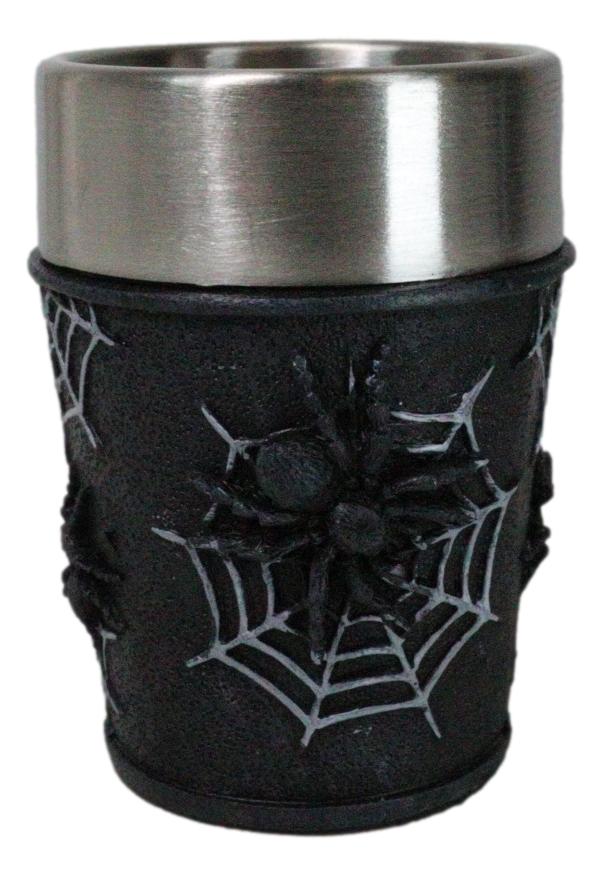 Set Of 4 Gothic Arachnid Black Giant Spider With Webs Shooter Shot Glasses