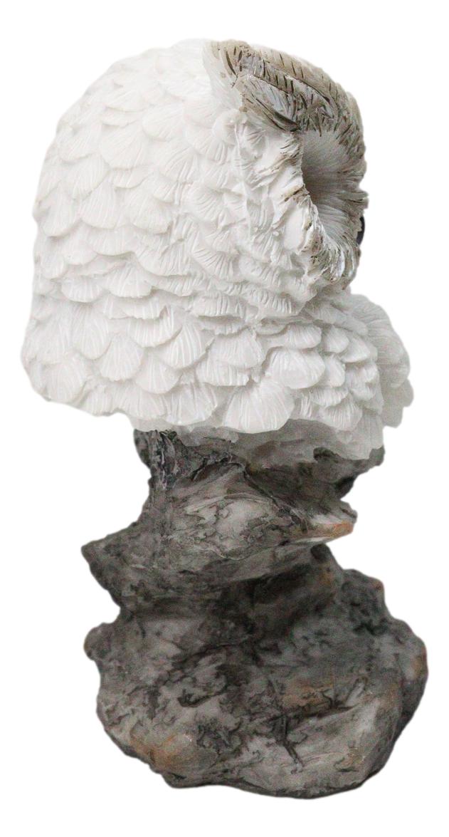 Whimsical White Snow Night Owl Perching On Tree Branch Figurine Decor
