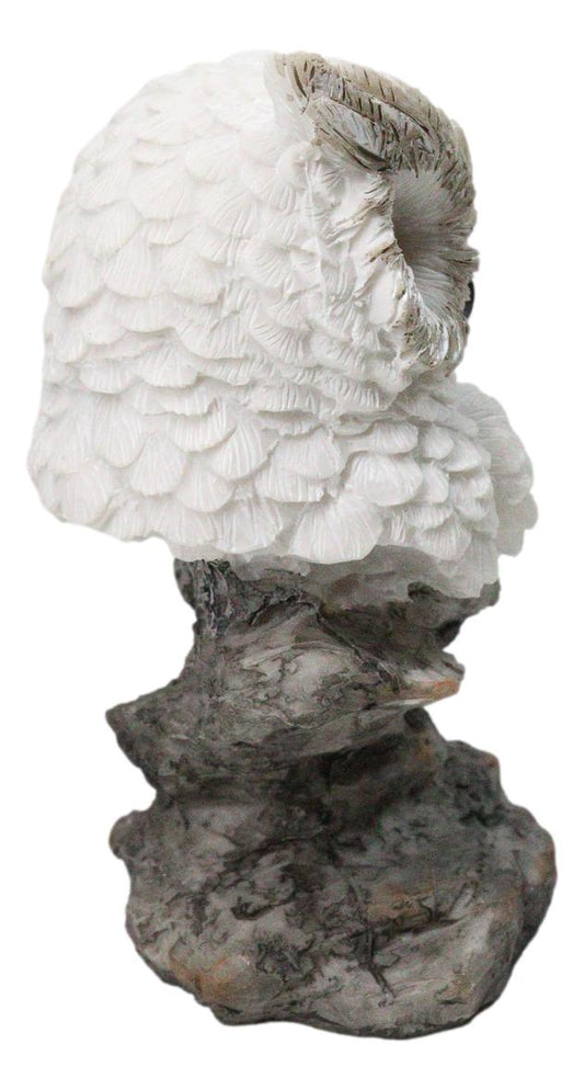 Whimsical White Snow Night Owl Perching On Tree Branch Figurine Decor