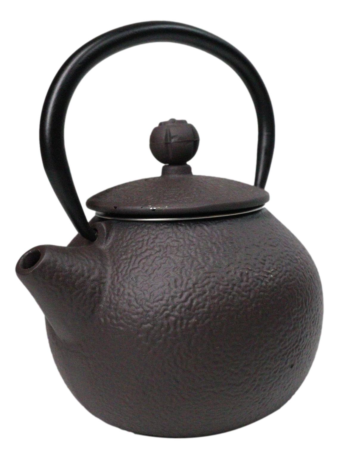 Round Dark Brown Textured Pattern Petite Cast Iron Teapot 10oz Tea Pot