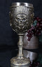 Native Indian Tribal Chief Skull With Roach Headdress And Axes Wine Goblet