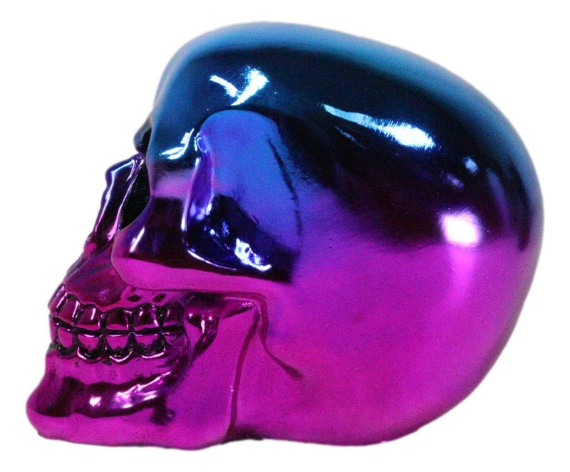Day of The Dead Metallic Blue and Pink Plated Gothic Skull Figurine Skeleton