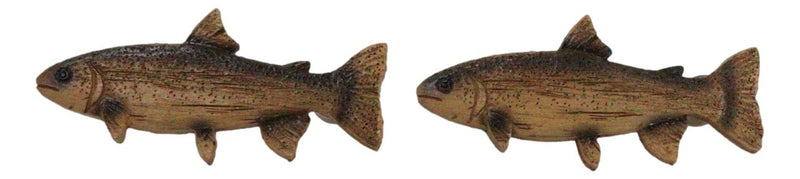 Set Of 2 Western Nautical Marine Trout Fish Faux Wooden Cabinet Bar Pull Knobs