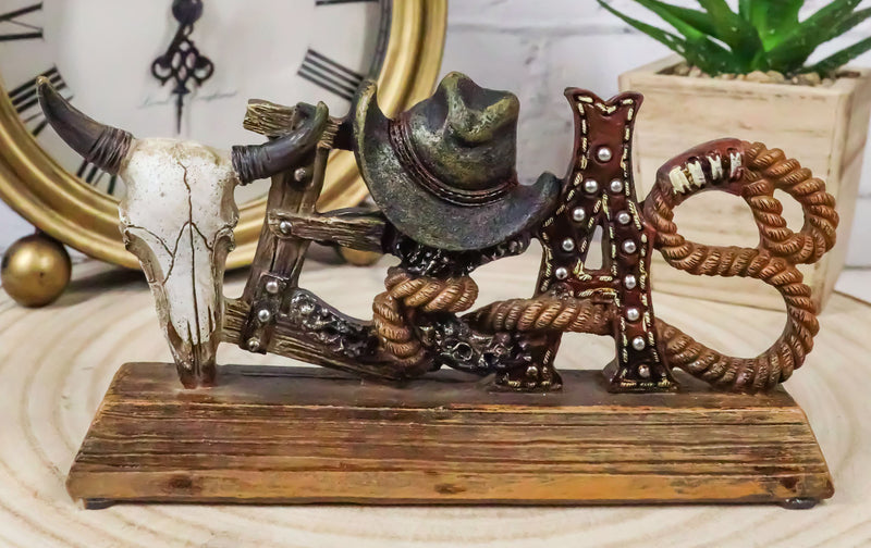 Rustic Western Texas Word Art Cow Skull Cowboy Hat Ropes Horseshoe Desk Plaque