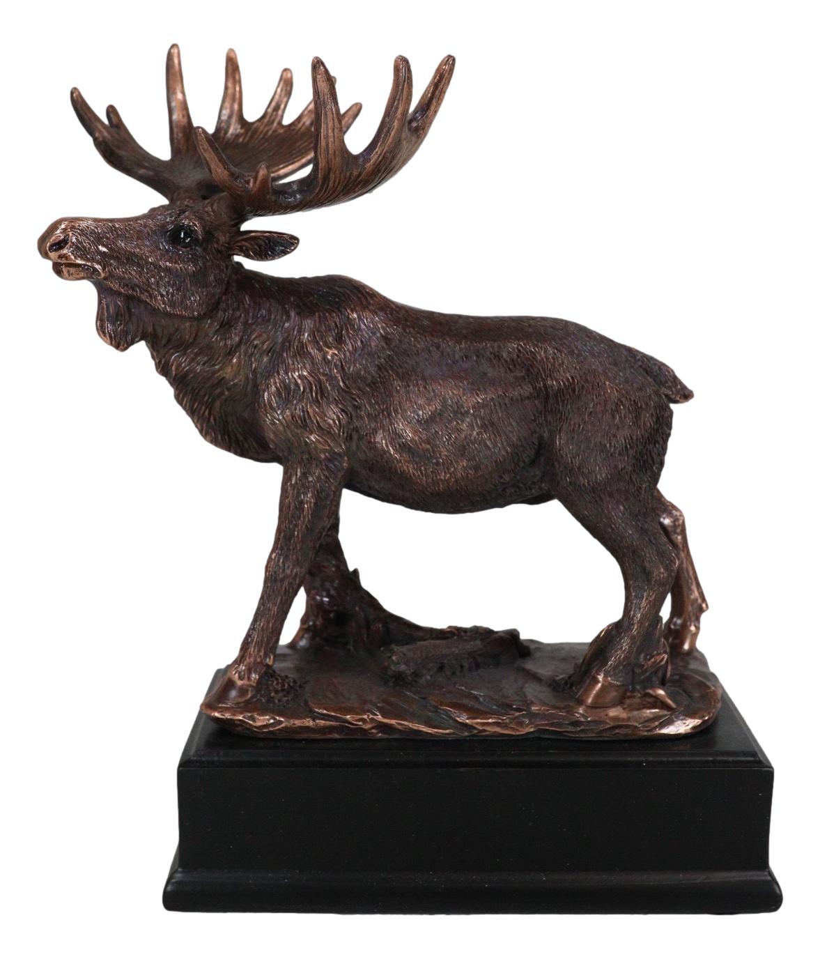 The Emperor Wild Elk Bull Moose Statue Bronze Electroplated Figurine With Base - Ebros Gift