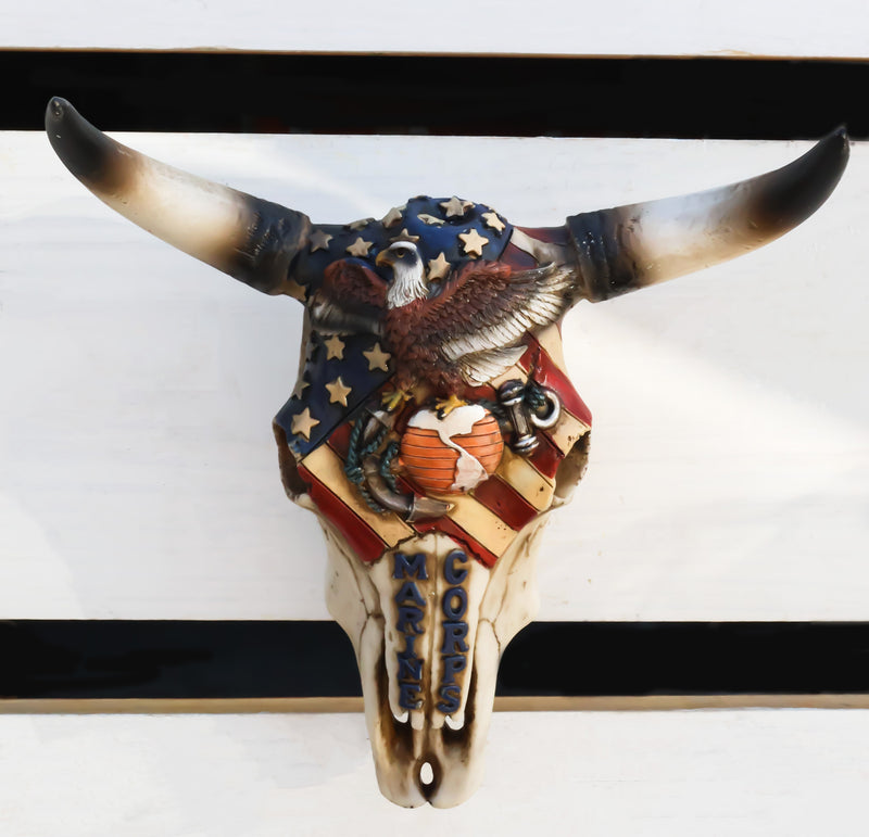 Western Marine Patriotic US Flag American Bald Eagle Cow Skull Wall Decor