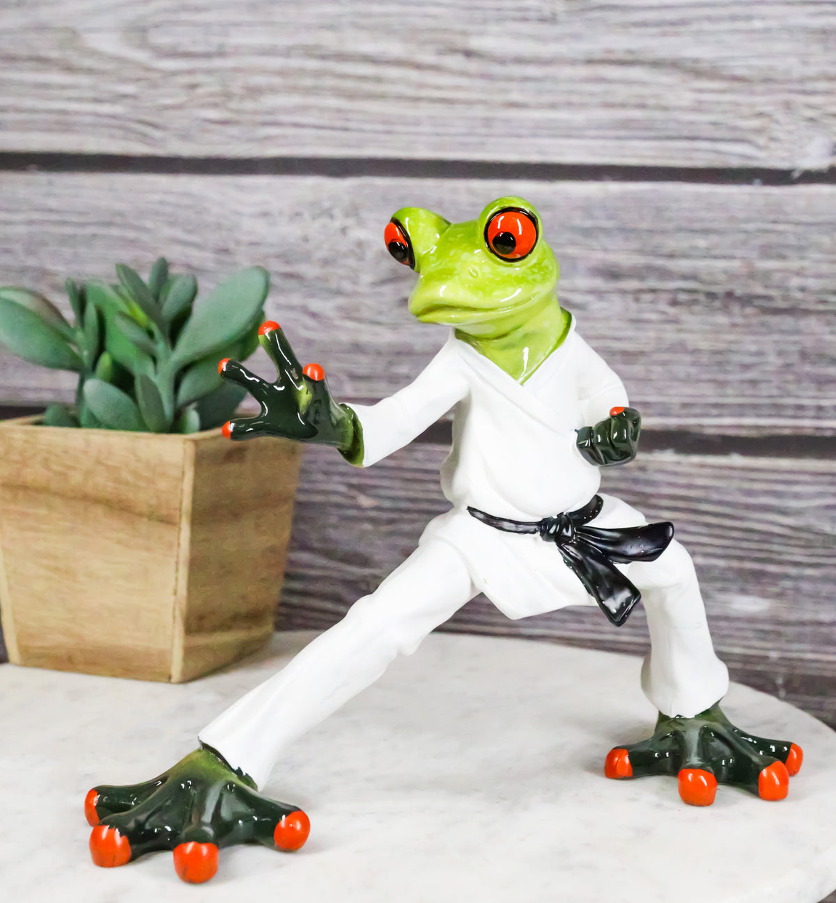 Toad Chop Karate Kid Black Belt Green Frog Martial Arts Warrior Figurine - Ebros Gift