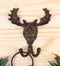 Cast Iron Western Rustic Bull Moose Antlers Head Wall Double Hooks Plaque