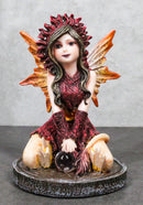 Kneeling Red Tribal Dress Summer Hanuman Fairy with Crystal Ball Small Figurine