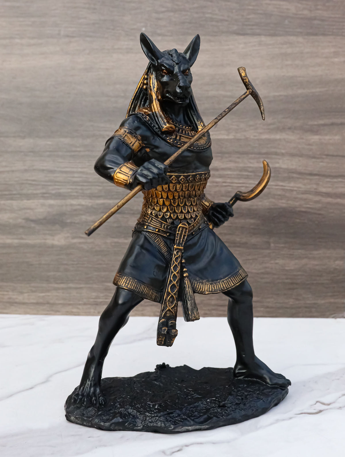 Egyptian Deity Seth Holding Khopesh Sickle Blade And Was Scepter Statue Decor - Ebros Gift
