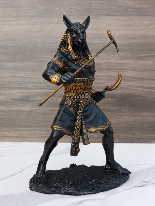 Egyptian Deity Seth Holding Khopesh Sickle Blade And Was Scepter Statue Decor - Ebros Gift