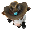 Western Brown Spotted Texas Longhorn Cow With Cowboy Hat And Boots Figurine