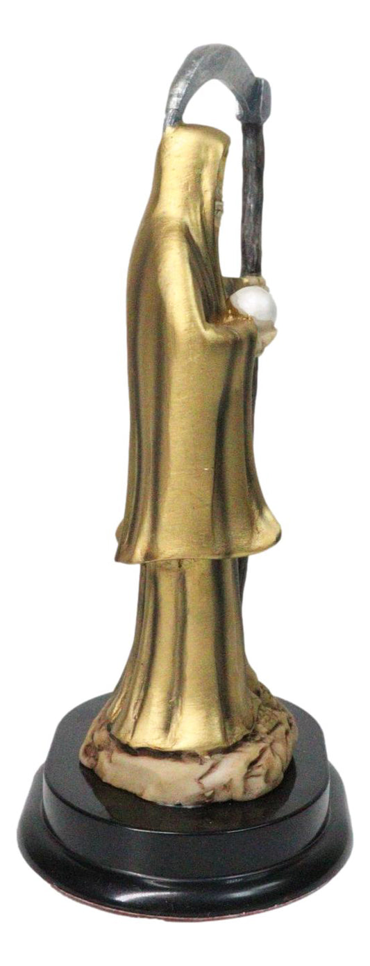 Gold Robe Santa Muerte With Scythe Patroness Of Wealth Decorative Figurine 5"H