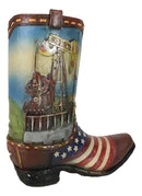 Rustic Western American USA Flag With Oil Derrick Cowboy Boot Money Piggy Bank