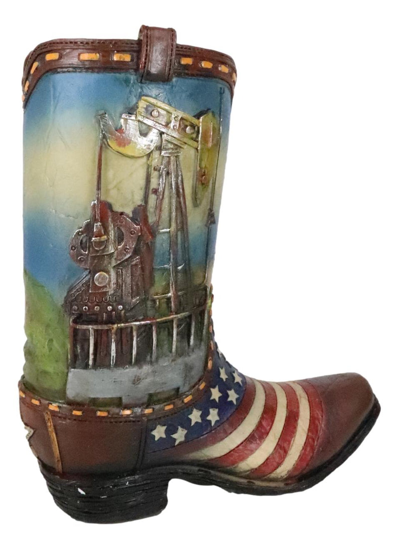 Rustic Western American USA Flag With Oil Derrick Cowboy Boot Money Piggy Bank
