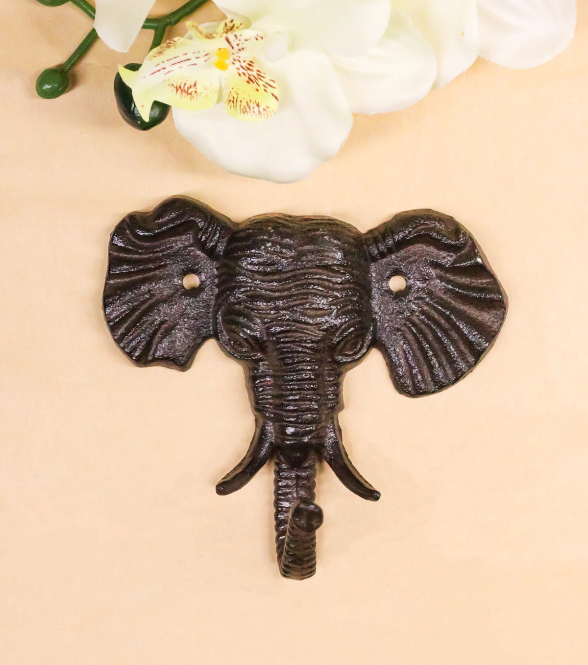 Pack Of 2 Rustic Cast Iron Safari Elephant Trunk Up Wall Hook Hanger Sculpture