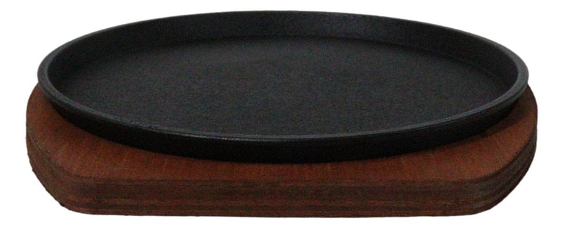Personal Size Cast Iron Round Fajita Steak Pan Skillet With Wood Trivet Base8"D