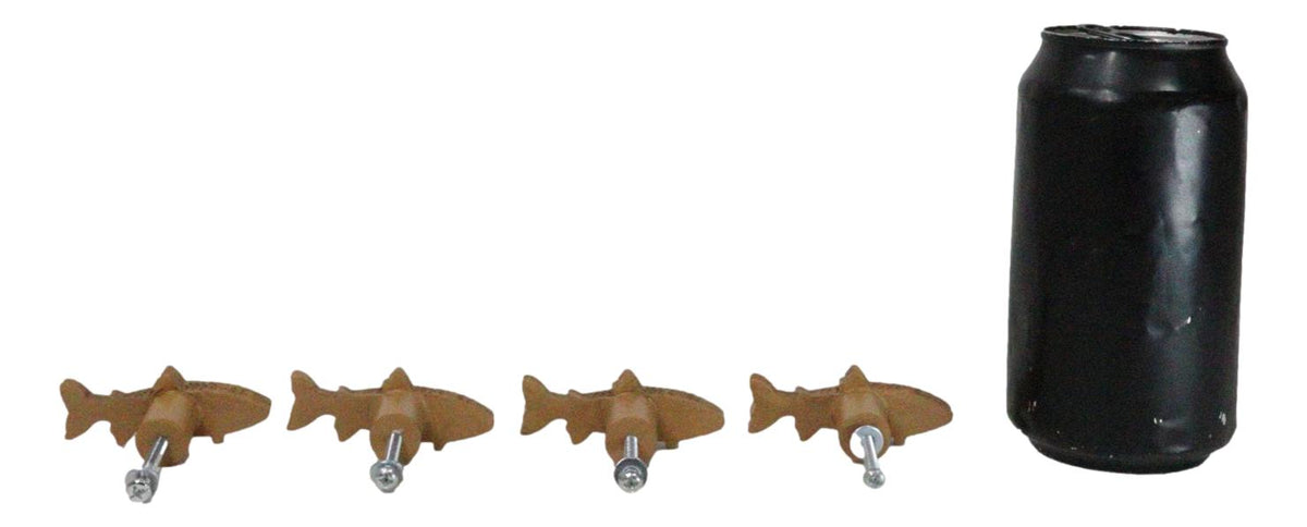 Set Of 4 Western Nautical Marine Trout Fish Faux Wooden Cabinet Door Pull Knobs