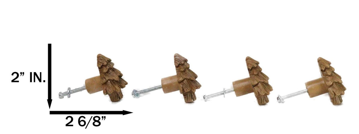 Set Of 4 Western Rustic Forest Pine Trees Faux Wooden Cabinet Door Pull Knobs - Ebros Gift