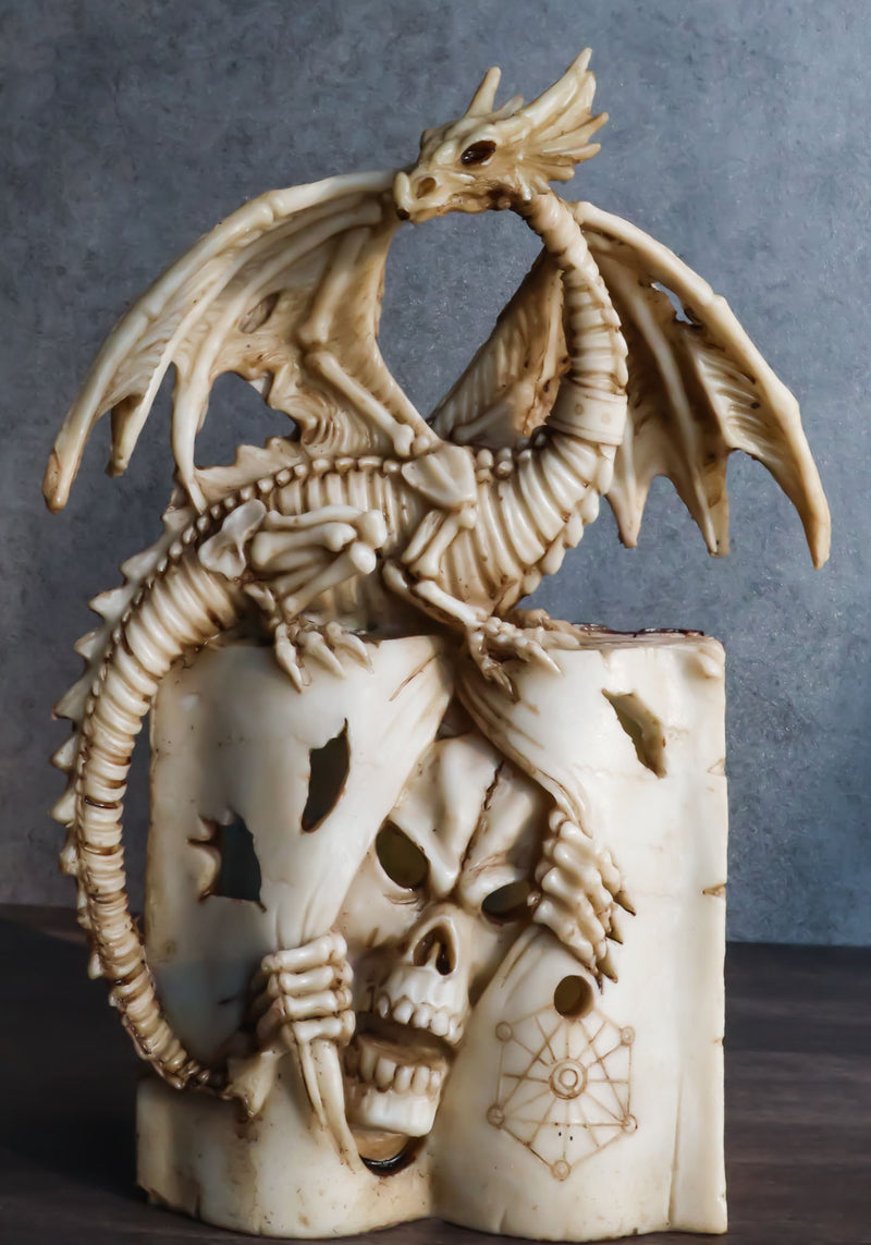Skeleton Bone Dragon On Spell Book Of The Dead Skull Mummy LED Light Figurine