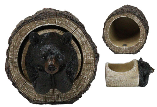 Daydreaming Black Bear in Tree Log Home Decorative Jewelry Trinket Box Figurine - Ebros Gift
