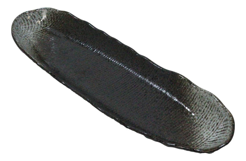 Pack Of 3 Charcoal Grey Tone Hakumu Wavy Oblong Long Serving Platter 13.25"L