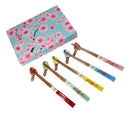 5 Pairs Of Ume Plum Blossoms On Branch Ceramic Rests With Wooden Chopsticks Set
