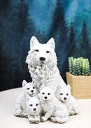 Winter Snow White Alpha Wolf Father With 4 Adorable Pup Cubs Figurine