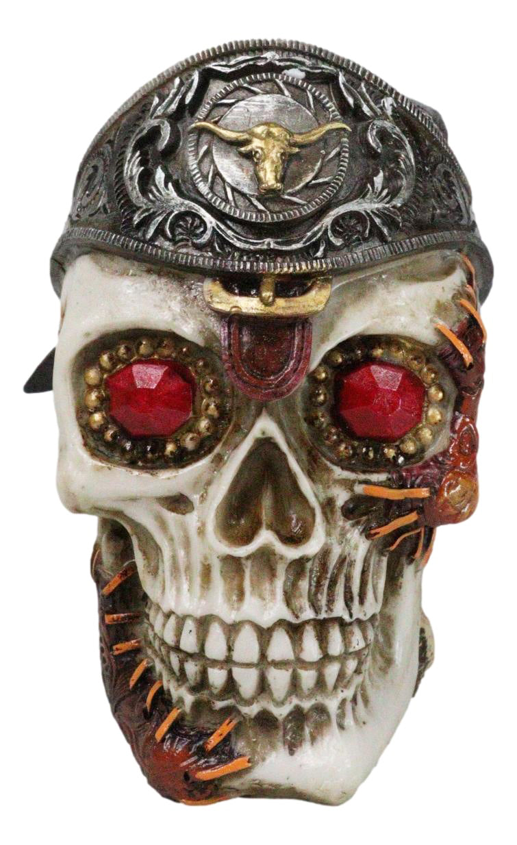 Western Texas Longhorn Silver Concho Buckle Skull Money Coin Bank Figurine