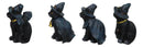Set of 4 Halloween Black Cats With Witch Hats Broom Pentagram Mini Figurines
