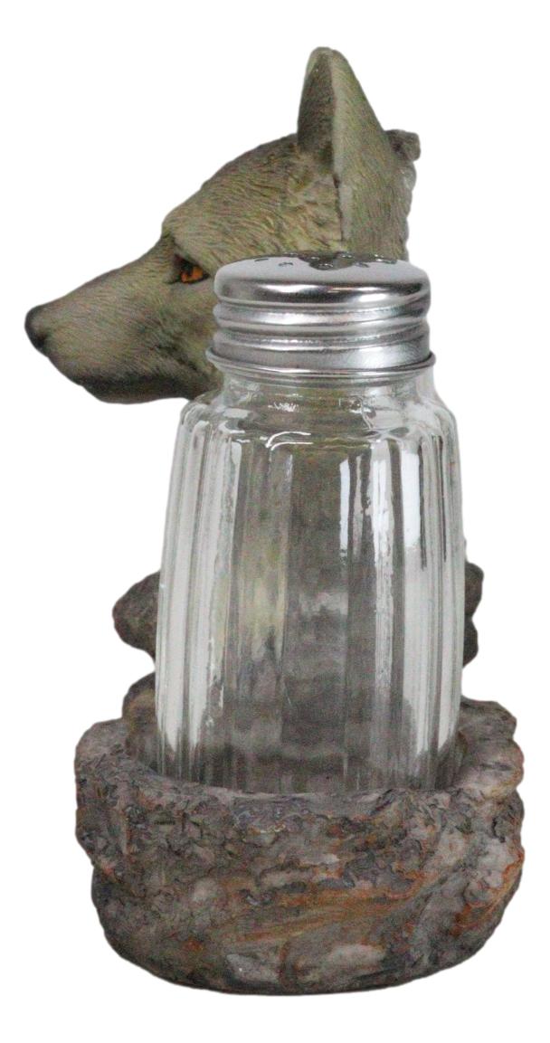 White Wolf Head By Woodlands Forest Glass Salt & Pepper Shakers Holder Figurine