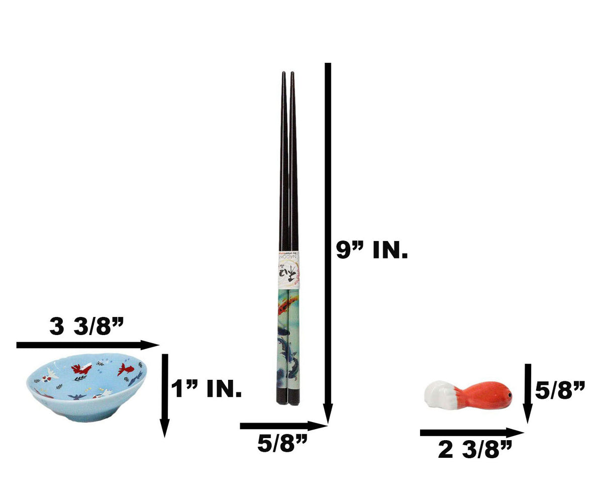 Goldfish Kingyo Pastel Blue Sauce Dishes Chopsticks And Rests Sushi Set For 2