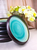 Pack Of 6 Green Midori Kannyu Blue Sky Porcelain Wavy Round Deep Plates 9"D