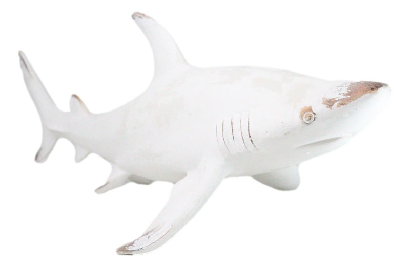 Nautical Ocean Marine Great White Shark Swimming Antiqued White Figurine 19.5"L