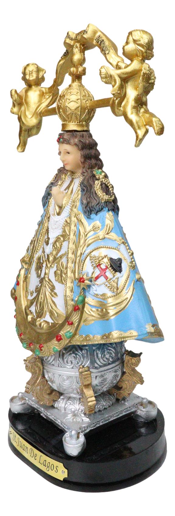 Our Lady of San Juan De Los Lagos with Golden Crown And Angels Figurine 8"H