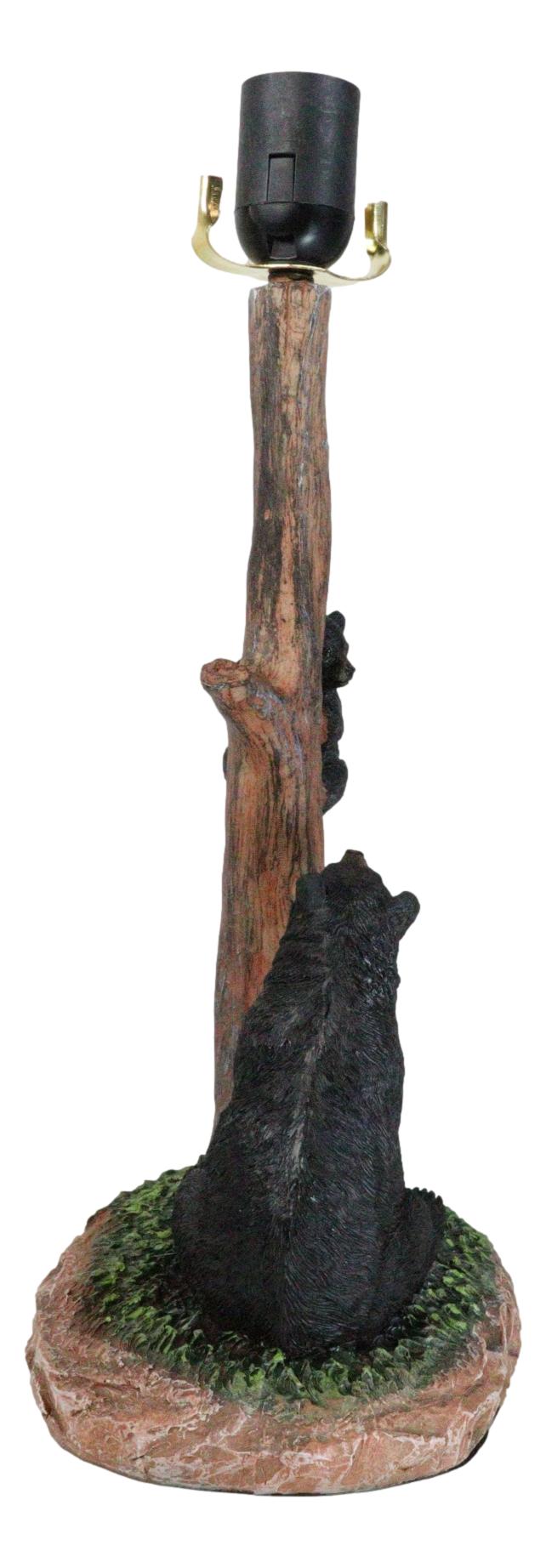 Rustic Black Mother Bear Watching Over Cub Climbing On Tree Trunk Table Lamp