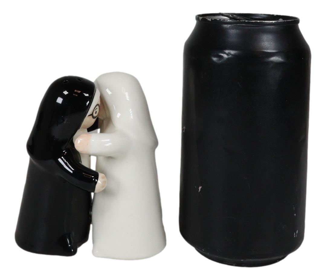 Black And White Dressed Dancing Nuns Cute Ceramic Salt & Pepper Shakers Set