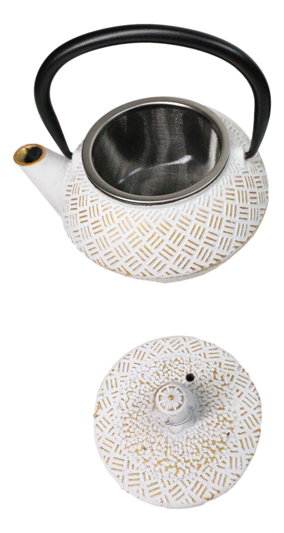 Rustic White Tokusa With Gold Patterns Petite Cast Iron Teapot 10oz Tea Pot
