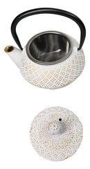 Rustic White Tokusa With Gold Patterns Petite Cast Iron Teapot 10oz Tea Pot