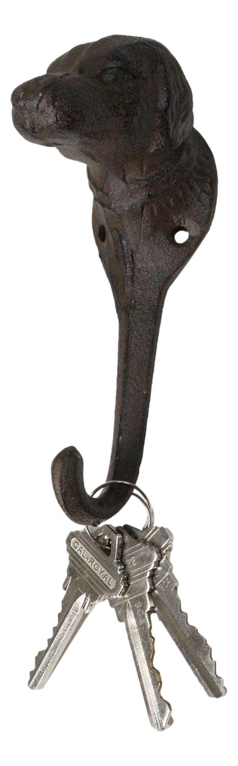 Pack Of 2 Cast Iron Rustic Canine Pet Pal Dog Wall Coat Keys Hook Sculptures