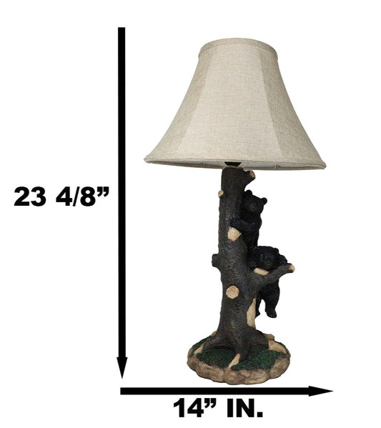 Rustic Western Forest Playful Black Bear Cubs Climbing On Tree Trunk Table Lamp