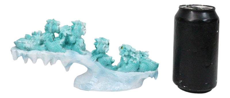 Winter Wonderland Ice Blue Baby Dragons On Frozen Bridge Glacier Rock Figurine