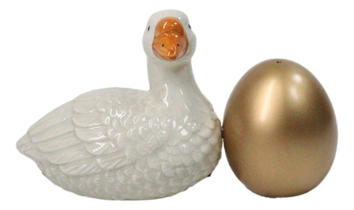 Ebros Goose and Golden Egg Ceramic Salt and Pepper Shakers Set of 2