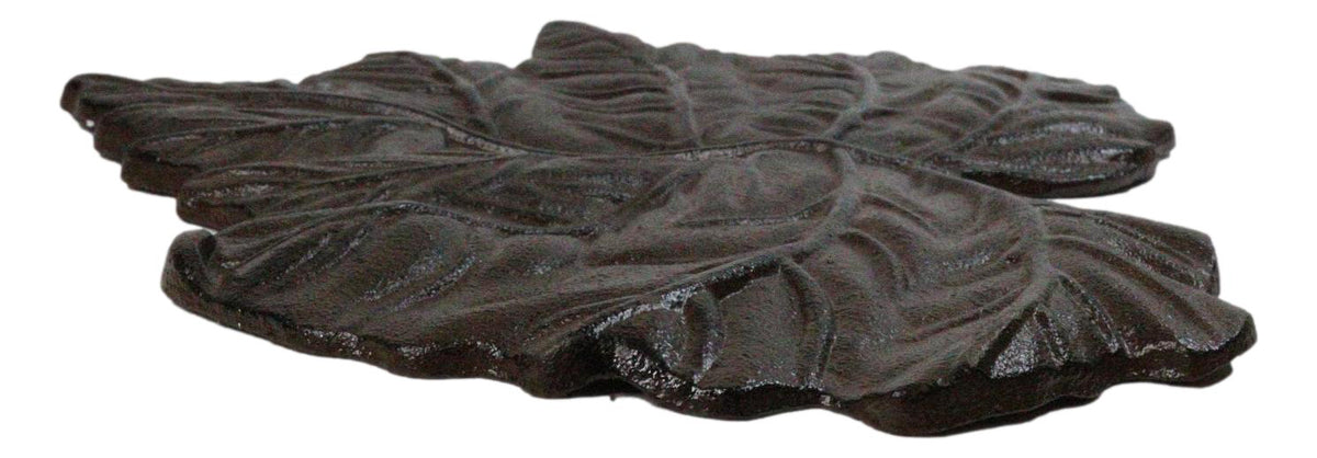 Pack of 3 Rustic Cast Iron Leaf Stepping Stone Textured Botanical Garden Accent
