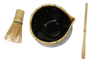 Brown Black Waterfall Ceramic Japanese Matcha Green Tea Bowl Whisk & Scoop Set