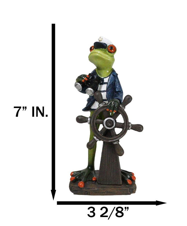 Marine Bon Voyage Sailor Captain Frog Holding Wheel Helm and Binoculars Figurine