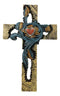 Rustic Southwest Faux Wooden Turquoise Flowers And Red Heart Wall Cross Cutout