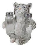 Forest Jungle White Bengal Tiger Cub Hugging Salt And Pepper Shakers Holder Set